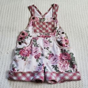 VTG FAME Kids Youth 7 Floral Plaid Romper Overall Shorts 100% Cotton USA Made